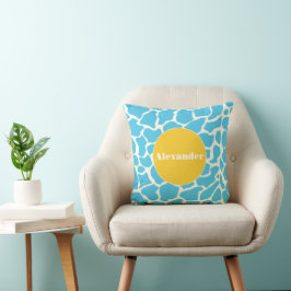 Aqua Gult Monogram Giraffe Mönster Pillow Kudde