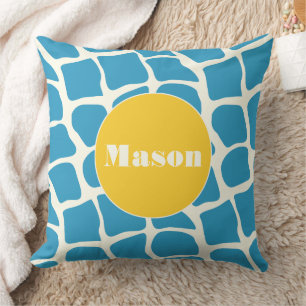 Aqua Gult Monogram Giraffe Mönster Pillow Kudde
