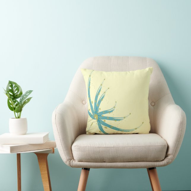 Aqua Gult och Chartreuse Modern Blommigt Pillow Kudde (Stol)