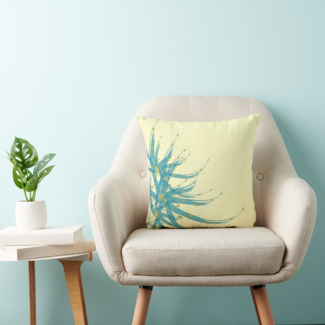 Aqua Gult och Chartreuse Modern Blommigt Pillow Kudde (Stol)
