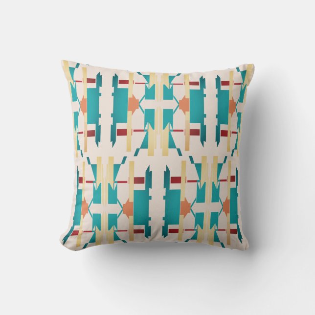 Aqua Gult Red Beige Southwest look Large Mosaic Kudde (Framsida)