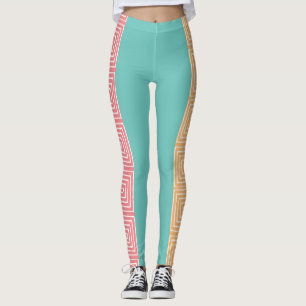 Aqua Gult Rosa och White Maze African Lera Trasa Leggings