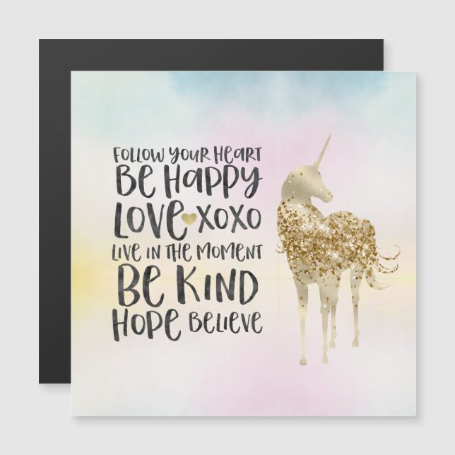 Aqua Gult Rosa Watercolor Inspirational Unicorn (Fram/baksida)