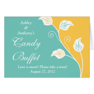 Aqua Gult White Blommigt Bröllop Candy Buffet Sign OBS Kort