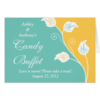 Aqua Gult White Blommigt Bröllop Candy Buffet Sign OBS Kort