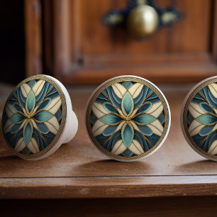 Aqua Harmony Blommigt Ceramic Knob Drag Knopp
