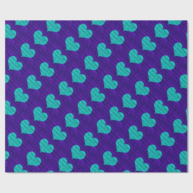 Aqua Hearted Lila Brick Wrapping Papper Presentpapper (Platt)