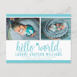 Aqua Hello World Foto Födelsestatistik Meddelande Vykort