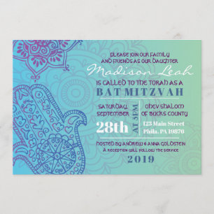 Aqua HEMSA HAND av GOD Bat mitzvah inbjudan