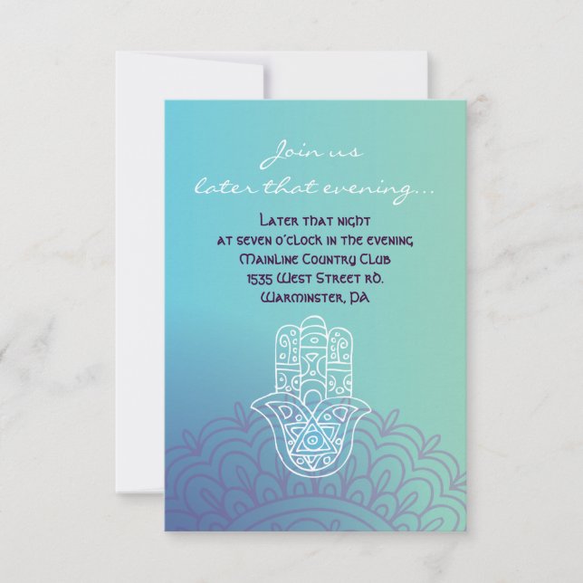 Aqua HEMSA HAND AV GOD Bat mitzvah Party Card Inbjudningar (Framsida)
