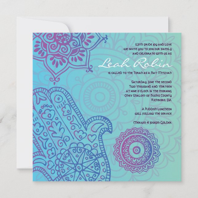 Aqua HEMSA HAND of GOD Bat mitzvah Call Inbjudningar (Framsida)