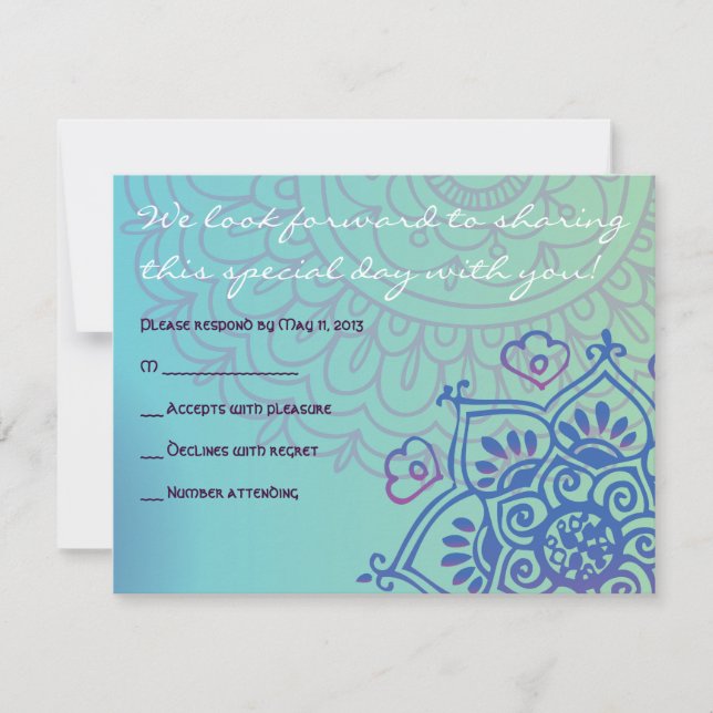 Aqua HEMSA HAND of GOD Bat mitzvah Reply Card OSA Kort (Framsida)