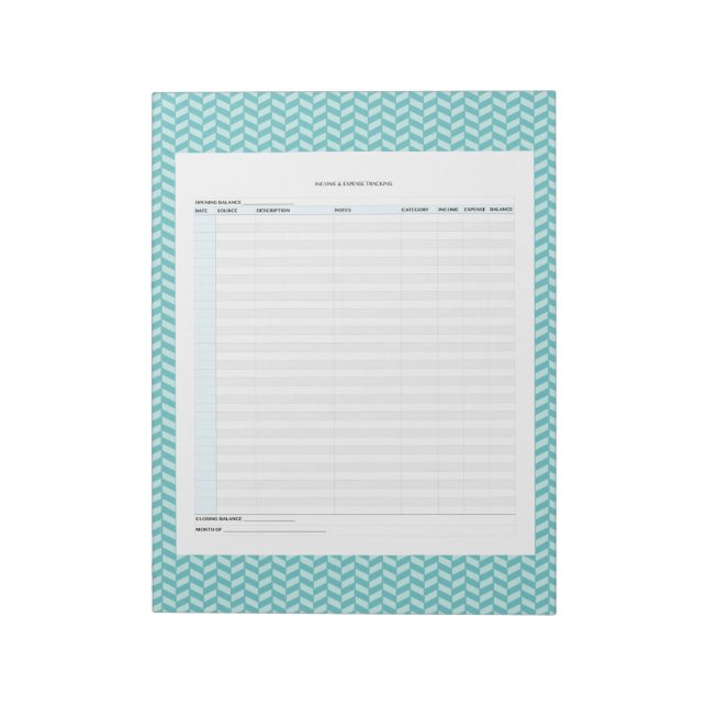 Aqua Herringbone Income & Expense Tracker Anteckningsblock (Roterad)