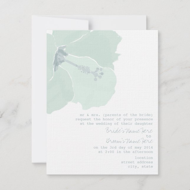 Aqua Hibiscus Flower Tropical Beach Wedding Inbjudningar (Framsida)