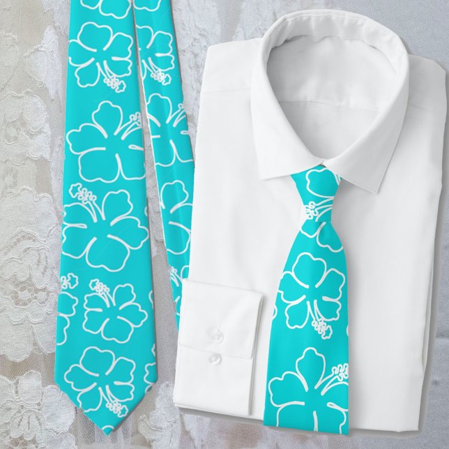 Aqua Hibiscus Kontur Mönster Bröllop Slip Slips (Skapare uppladdad)