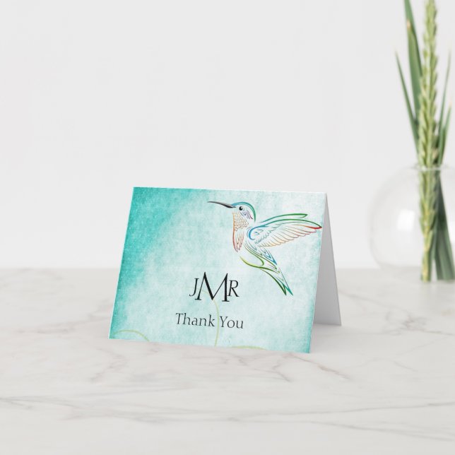 Aqua Hummingbird Watercolor-Tack Tack Kort (Framsida)