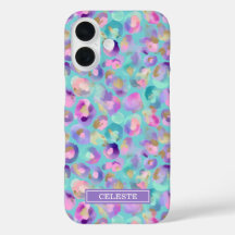 Aqua Iridescent Leopard Print Monogram
