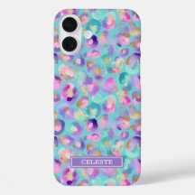 Aqua Iridescent Leopardtryck med Monogram