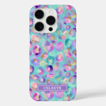 Aqua Iridescent Leopardtryck med Monogram