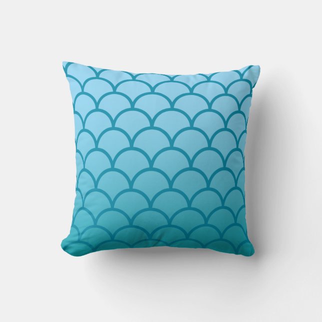 Aqua Japanska Wave Mönster Pillow Kudde (Framsida)