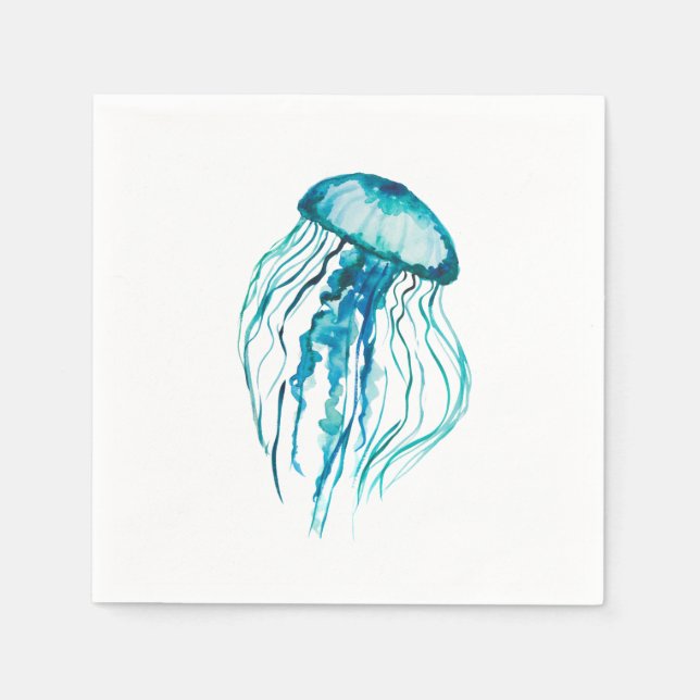 Aqua Jellyfish Vattenfärgsdesign Pappersservett (Framsidan)