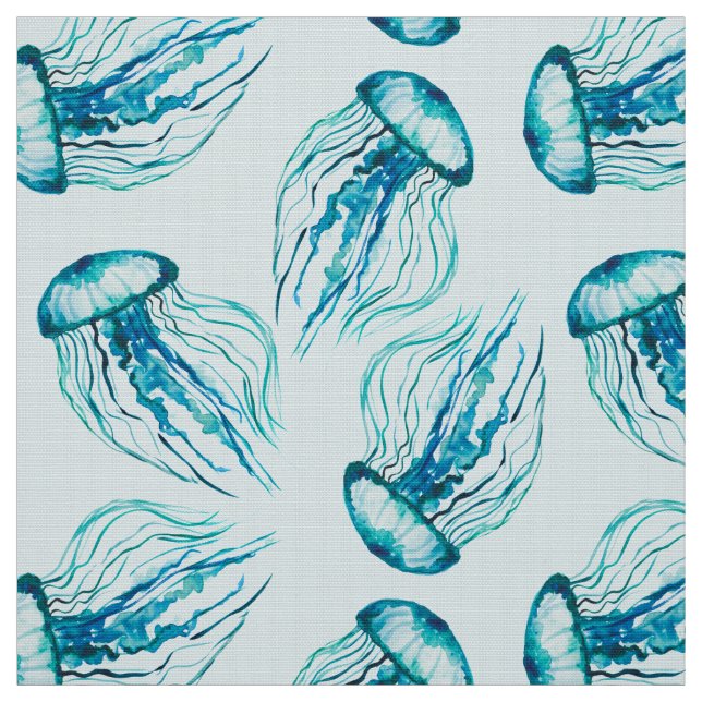 Aqua Jellyfish Watercolor Mönster Tyg (Provkarta)
