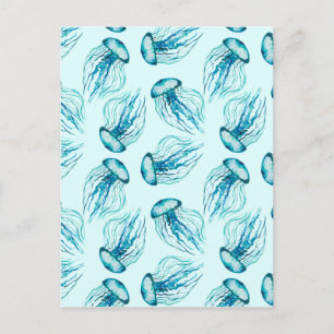 Aqua Jellyfish Watercolor Mönster Vykort