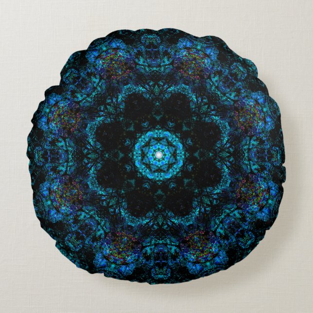 Aqua Kaleidoscope Effect Rund Kudde (Framsidan)