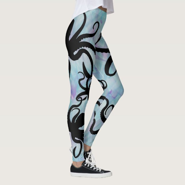 Aqua Lavender Octopus Silhouette Leggings (Höger)