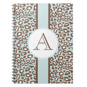 Aqua Leopard Monogram Journal-presentatör Anteckningsbok Med Spiral