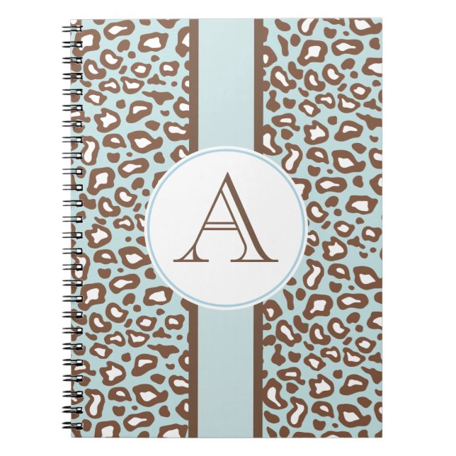 Aqua Leopard Monogram Journal-presentatör Anteckningsbok Med Spiral (Framsidan)