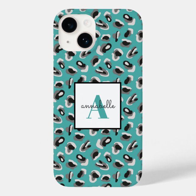 Aqua Leopard Print Personlig Monogram (Baksida)