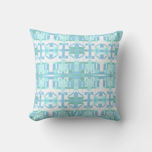 Aqua Light Blue White Mediterranean Large Mosaics Kudde (Framsida)