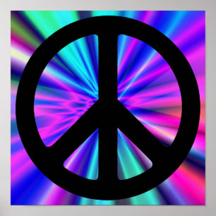 Aqua Light Show med Peace Symbol Poster