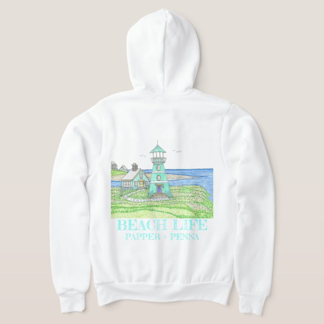 Aqua Lighthouse Zippered Hoodie T Shirt (Laydown Baksida)