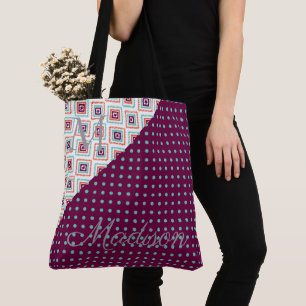 Aqua Lila Aztec Dots Trendig Girly Namn Monogram Tygkasse
