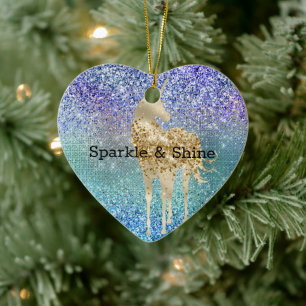 Aqua Lila Glitter Gnistra Guld Unicorn Julgransprydnad Keramik