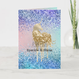 Aqua Lila Glitter Gnistra Guld Unicorn Kort