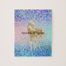 Aqua Lila Glitter Gnistra Guld Unicorn Pussel