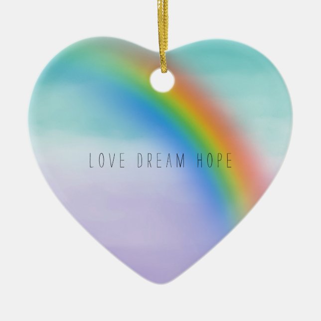 Aqua Lila Rainbow Inspirational Kärlek Dream Hope Julgransprydnad Keramik (Framsidan)
