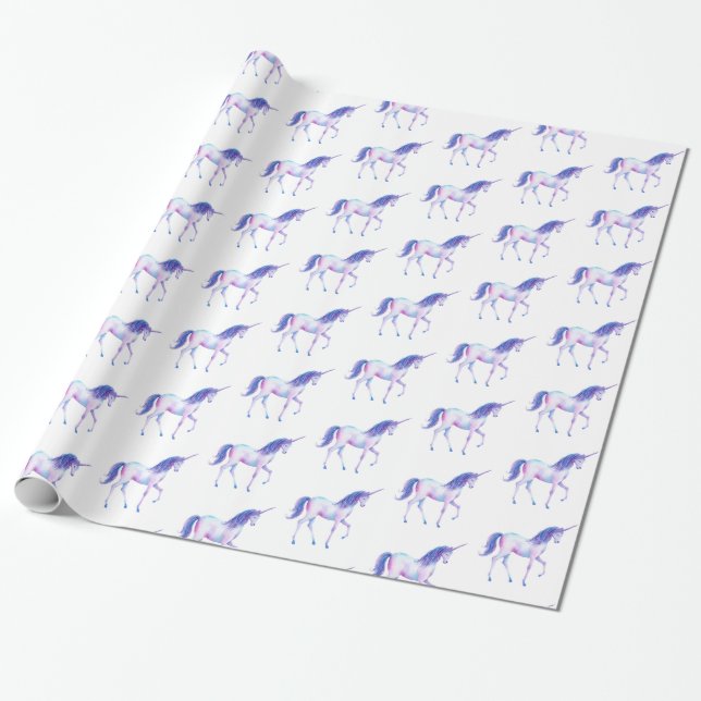 Aqua Lila White Unicorn Presentpapper (Utrullad)
