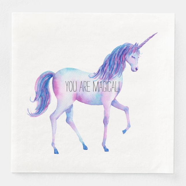 Aqua Lila White Unicorns Birthday Pappersservett (Framsida)