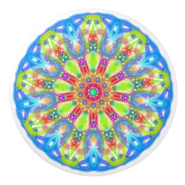 Aqua Lime Mandala Boho Knopp (Framsidan)