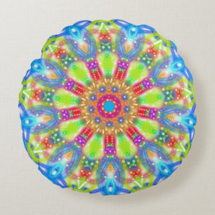 Aqua Lime Mandala Boho Reversible Rund Kudde
