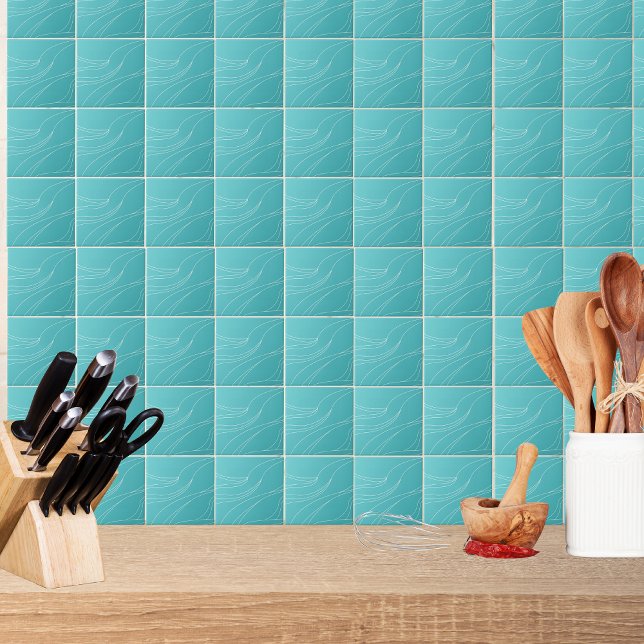 Aqua Line Waves Modern Minimalist Abstract Kakelplatta (Skapare uppladdad)