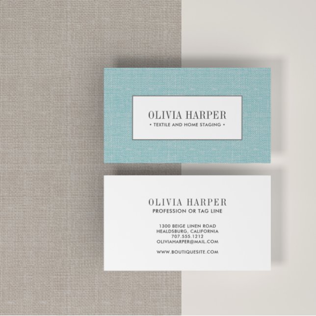 Aqua | Linen-Professionell för vanlig Elegant Visitkort (Skapare uppladdad)