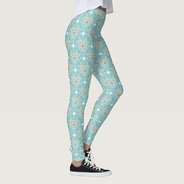 Aqua Mandala Mönster Leggings (Höger)