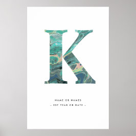 Aqua Marble Brev K Initial w/Personalization Art Poster
