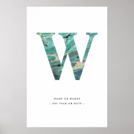 Aqua Marble Brev W Initial w/Personalization Art Poster