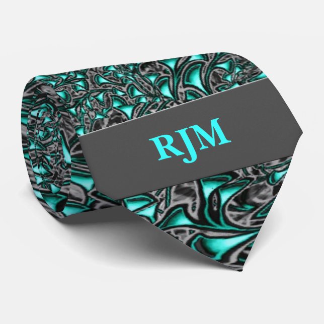 Aqua Marine och Charcol Paisley med Monogram Slips (Rullad)